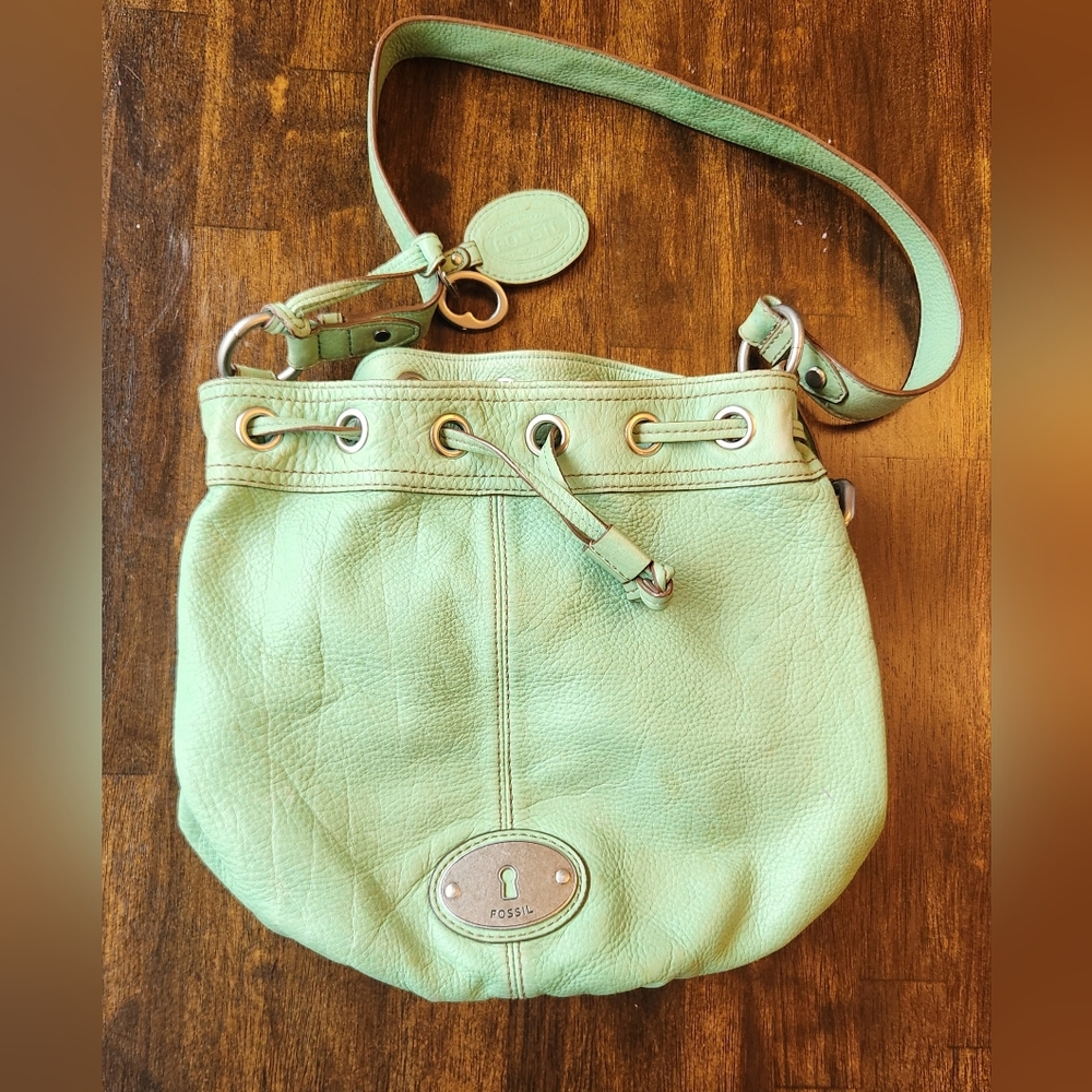 Fossil Grayson Bucket Bag Light Green Leather